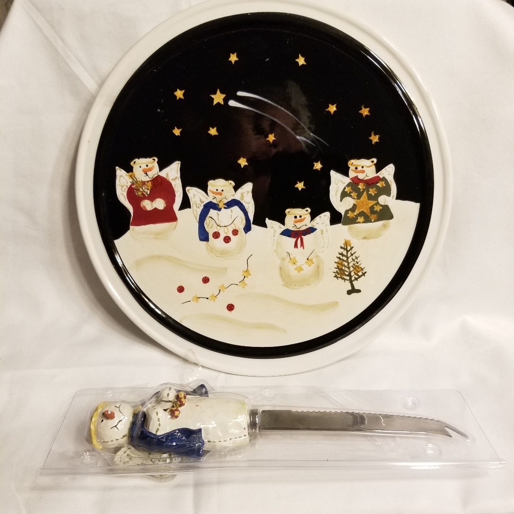 Vntg Sonoma  Snowmen Angels  Cheese Plate